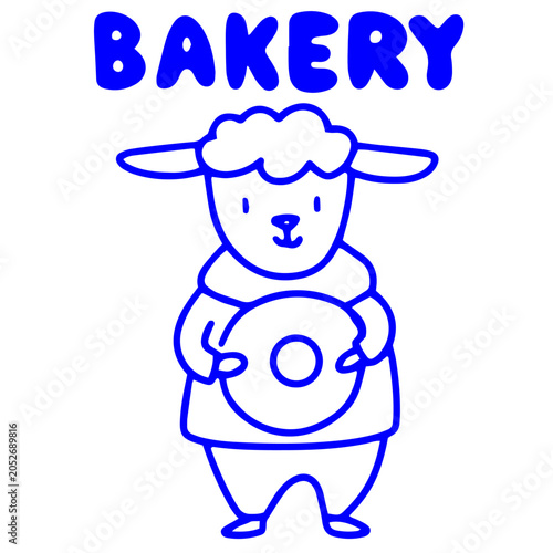 Tableau sur toile Bakery illustration with cute sheep holding delicious sweet donut treat