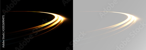 Photos Abstract golden light streak showing smooth curved trajectory PNG