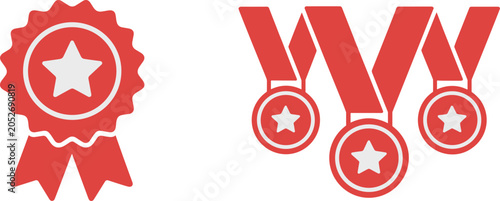 Foto Award ribbons and achievement medals icons, recognition success symbols vector i