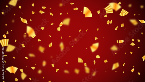 Obraz na płótnie Golden confetti pieces falling on a dark red background with gradient effect