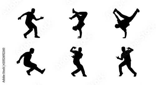 Fotografía Breakdance Silhouettes: Dynamic Hip Hop Dancers in Action, Urban Street Dance Po
