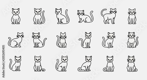 Schilderij op canvas Cute Cat Icons Collection: Various Poses and Styles
