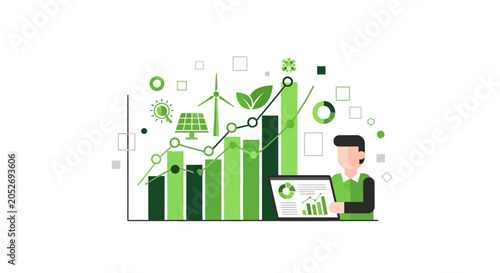 Green Energy Investment Growth Chart with Businessman Analyzing Data