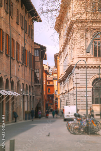 historic city center of Bologna, Italy, tilt-shift effect