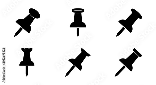 Foto Black Thumbtack Icons, Pushpin Vector Set, Office Supply Graphics, Bulletin Boar