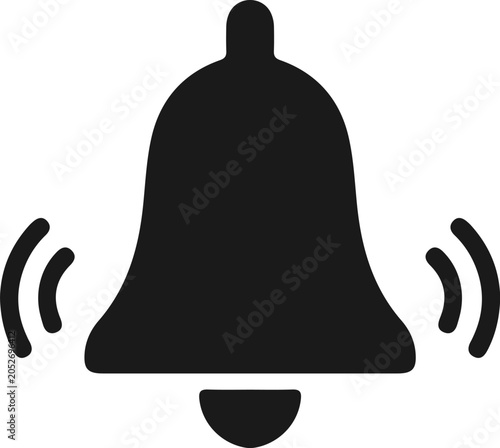 Notification bell ringing icon. Vector. Black silhouette.