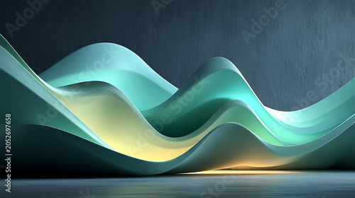 Teal and Gold Abstract Silk Wave Landscape Background with Luxury Gradient Flow for Corporate Branding, Presentation Banner and Premium Advertising Design