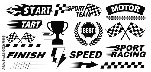 Racing stripe motorsport graphics with angled checkered patterns finish line details dynamic racing lines and automotive tuning decals vector design