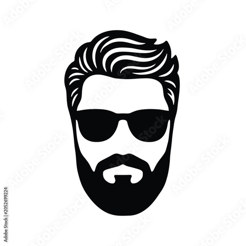 Photos Man s face silhouette with beard and sunglasses black and white graphic