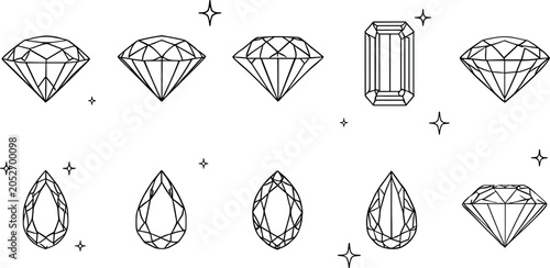 Fotografie Luxury diamond vector set with geometric gemstone crystal cuts and realistic spa