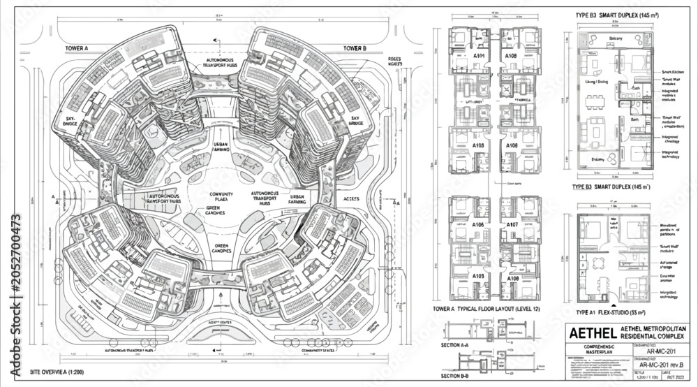 Obraz premium Detailed architectural floor plan for a large residential building complex