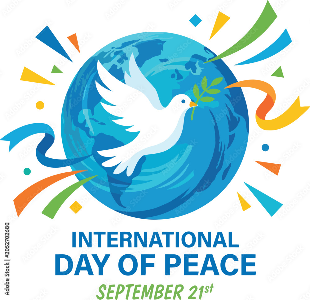 Naklejka premium World Peace Day Celebration Vector Illustration with Colorful Ribbons