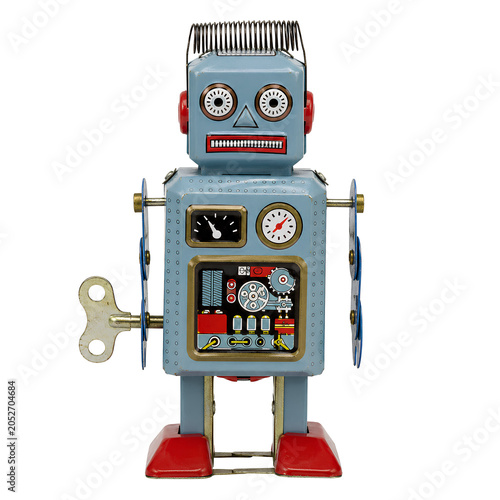 レトロで可愛いブリキのロボット玩具 背景透過素材 / Vintage tin toy robot isolated