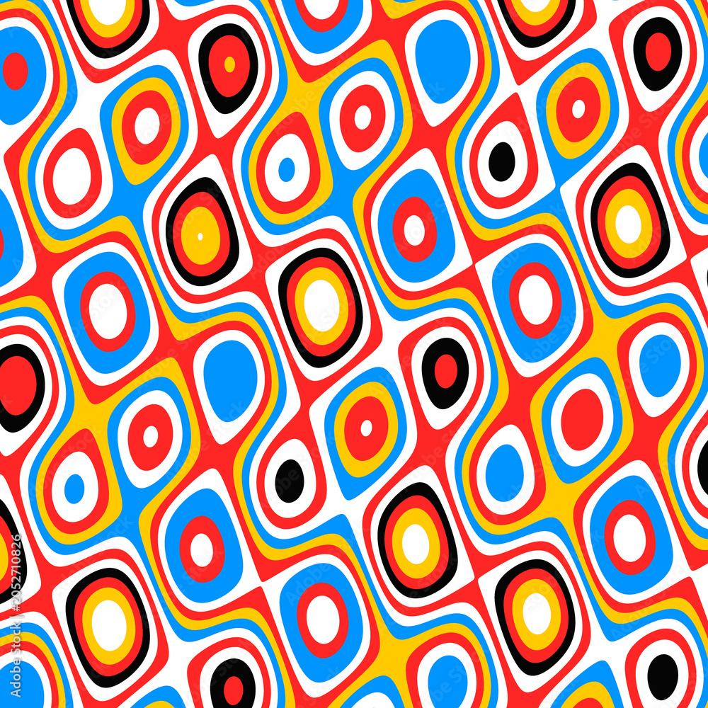 Fototapeta premium Retro Bauhaus circles in vibrant red blue yellow and black
