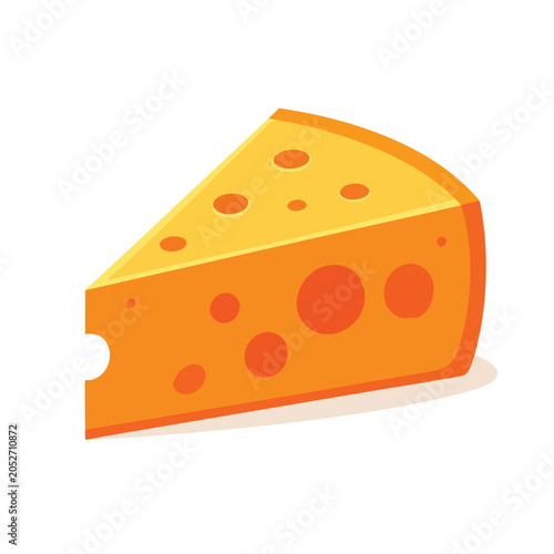 A single slice of yellow Swiss cheese with holes isolated on white background.