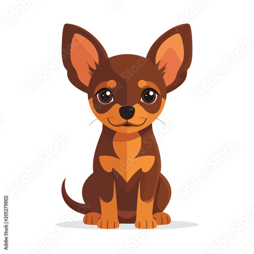 Cute cartoon chihuahua puppy sitting isolated on white background.