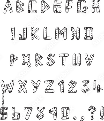 Handwritten construction sketch typography font lettering ABC cartoon vector text