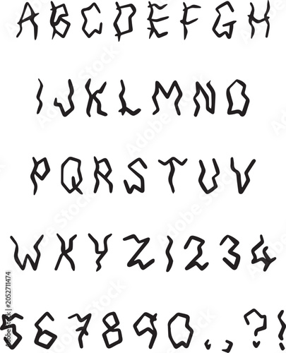 Handwritten wobbly sketch typography font lettering ABC cartoon vector text