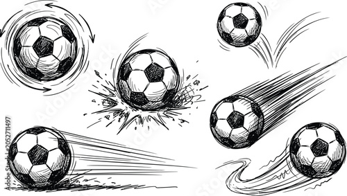 Foto Black and white soccer balls in motion