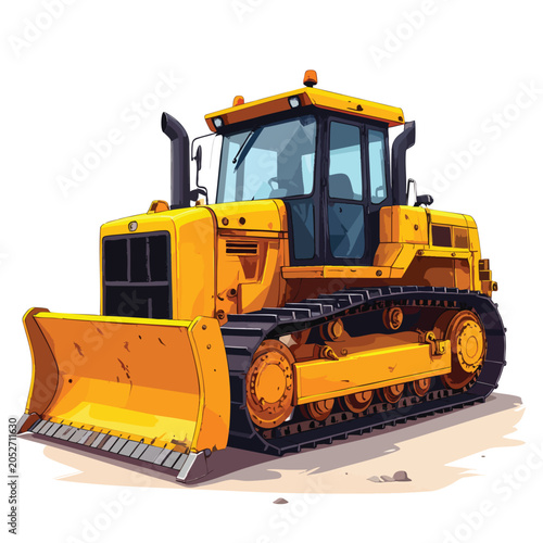 A bright yellow industrial bulldozer isolated on a clean white background.