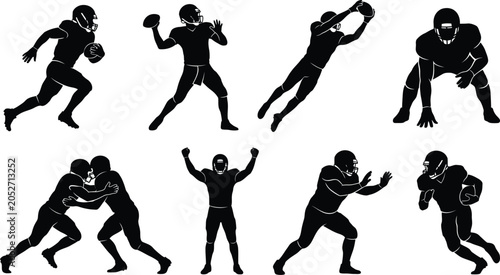 Fotografie Black silhouettes of american football players in various actions