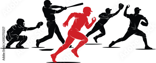 Fotografie Baseball players in action with one player highlighted in red