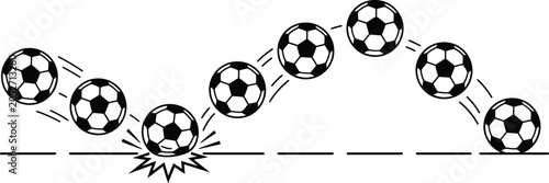 Soccer balls bouncing on ground in motion