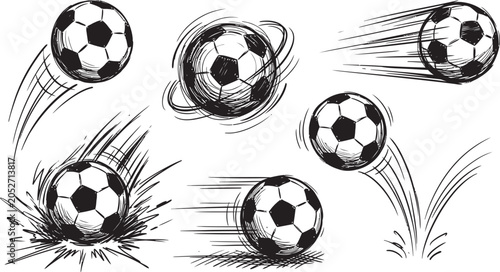 Bild auf Leinwand Black and white soccer balls in motion