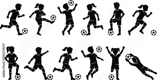 Black silhouettes of kids playing soccer