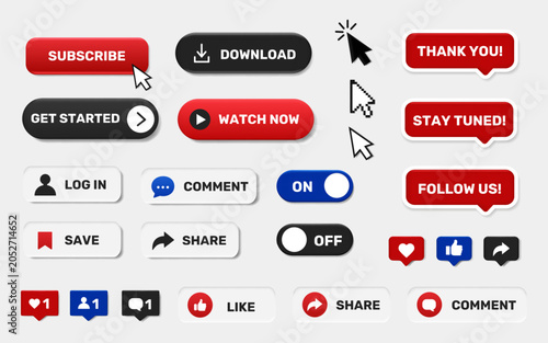 Modern User Interface Buttons and Web Elements Set for Websites and Mobile Apps