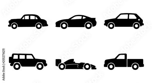 Quadro su tela Diverse Car Silhouettes Collection: Sedan, Sports Car, Hatchback, SUV, Race Car,
