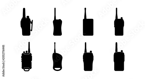Cuadro en lienzo Walkie Talkie Icons, Portable Radio Silhouettes, Two-Way Communication Devices,