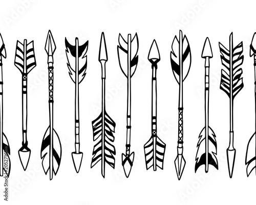 Vector seamless pattern with hand drawn ethnic arrows. Beautiful design elements, ink drawing. Perfect for prints and patterns