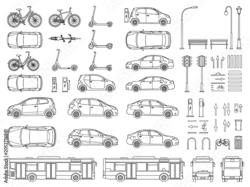 Schilderij op canvas Collection of urban transportation and street furniture elements for architectur