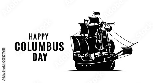 Εκτύπωση καμβά Celebrating columbus day with a vintage black and white illustration of christop