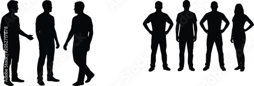 Foto Black silhouettes of multiple people in separate groups, symbolizing teamwork, s
