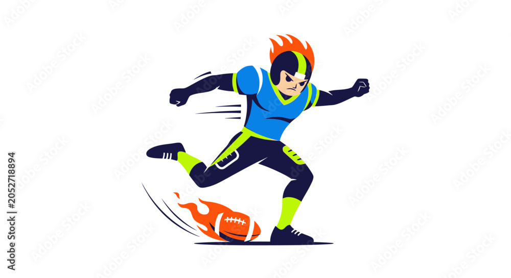 Obraz premium American Football Player Kicking Ball During Game Action.