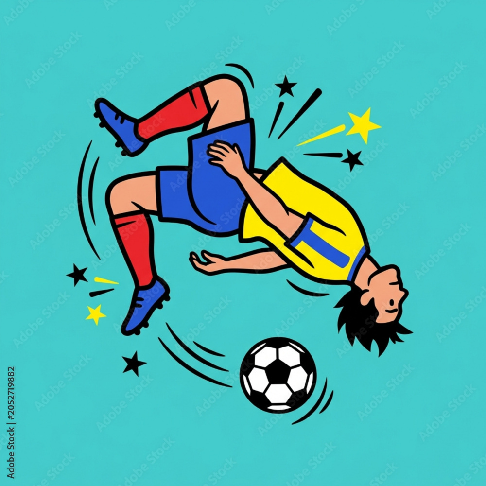 Obraz premium Flat Design Icon Set of Soccer Players Performing Acrobatic Backflips