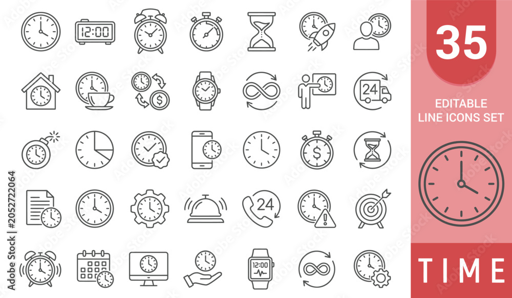 Fotografie Time icon set. Editable line icons. Vector illustration.