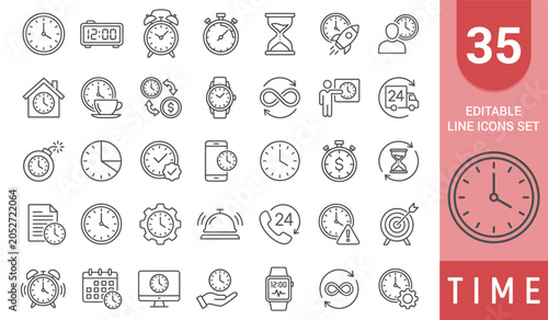 Fotografie Time icon set. Editable line icons. Vector illustration.