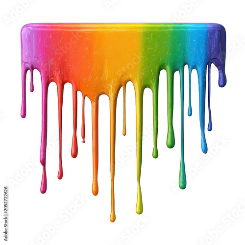 Dripping colorful paint streaks Isolated transparent on white background