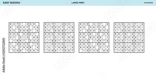 Very Easy Large Print Sudoku for Seniors Vector