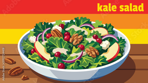 Foto kale salad with cranberries nuts and seasonal fresh ingredients, american salad