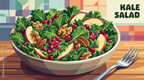 Fotografía kale salad with cranberries nuts and seasonal fresh ingredients, american salad