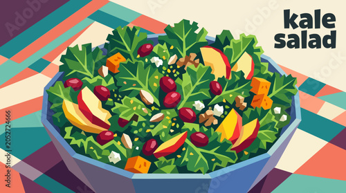Cuadro en lienzo kale salad with cranberries nuts and seasonal fresh ingredients, american salad