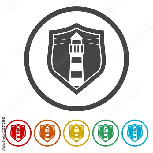 Lighthouse Light Shield icon. Set icons in color circle buttons