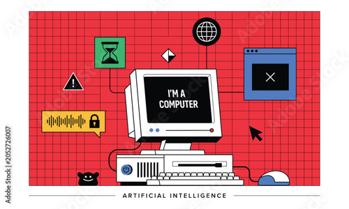 Schilderij op canvas Computer with artificial intelligence concept illustration, vector
