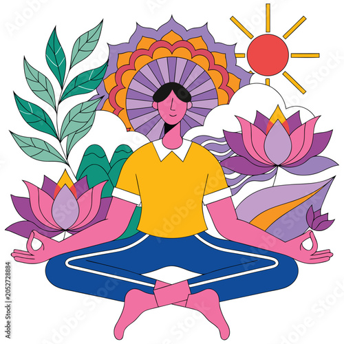 International Yoga Day Peaceful Meditation Vector Illustration