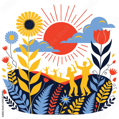 Summer Solstice Festival Nature Celebration Vector Illustration