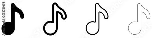 Schilderij op canvas Set of music note icons in line art and solid styles with editable stroke weight